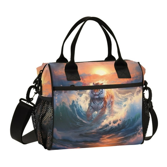 Tiger Waves Sun Clouds Sea Cooler Bag Lunch Bag Soft Cooler Cooling Tote Insulated Lunch Box for Adult Men Women