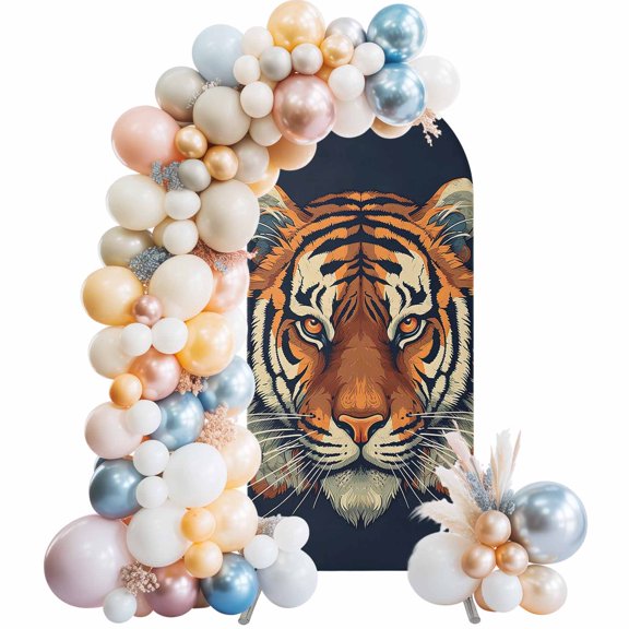Tiger Wedding Arch Cover 4Ft Cool Tiger Eyes and Ears Wild Life Wedding Arch Backdrop Stand Cover Round Top Chiara Backdrop Covers for Birthday Party Bridal Shower Banquet&nbsp; Decor