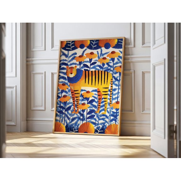 Tiger Whimsical Maximalist Jungle Impasto Poster , Poster Print Only