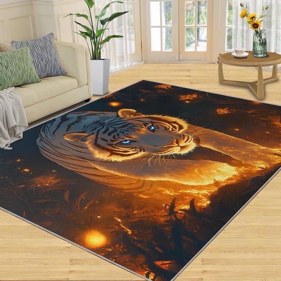 Tiger Wildlife Area Rug, African Animal Washable Rug, Non Slip Low Pile Carpet for Living Room Bedroom Home Decor 2x3ft