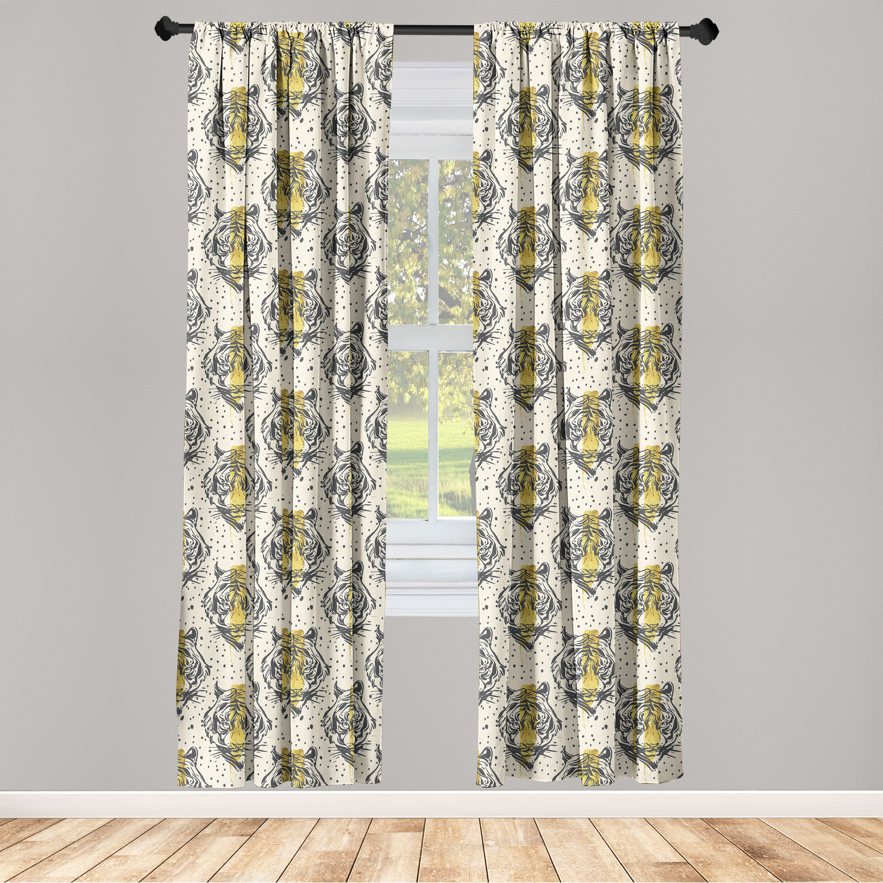 Tiger Window Curtains, Wild Cat of Tropical Jungles Animal with Dotted