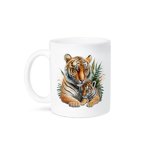 Tiger With A Baby Tiger Illustration, 15oz Mug
