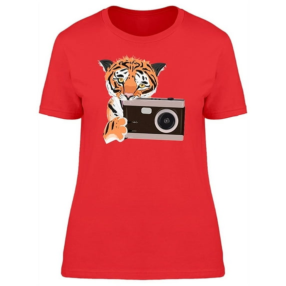 Tiger With A Retro Camara T-Shirt Women -Image by Shutterstock, Female Large