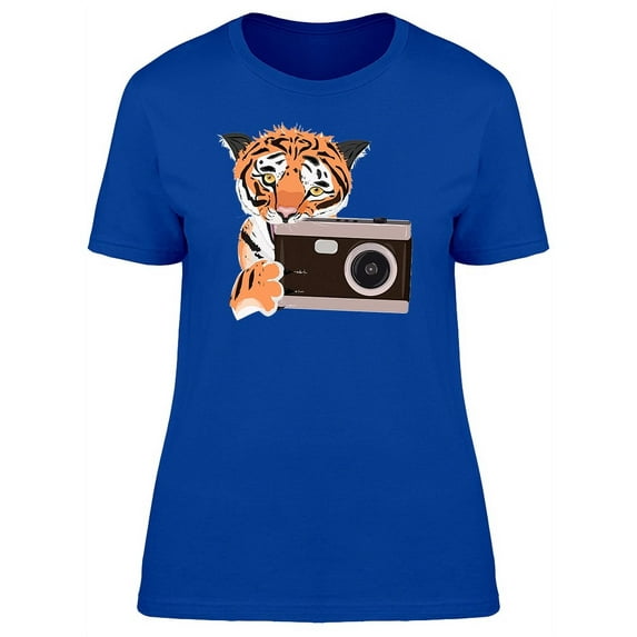 Tiger With A Retro Camara T-Shirt Women -Image by Shutterstock, Female Small