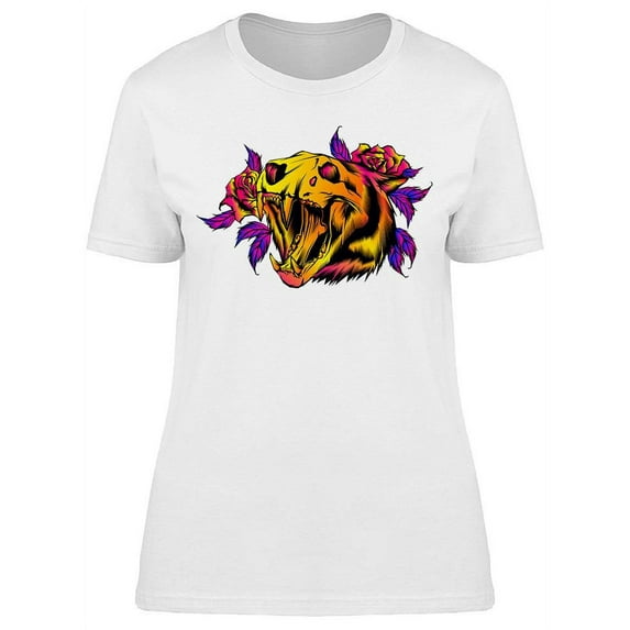 Tiger With Flowers Retro Style T-Shirt Women -Image by Shutterstock, Female x-Large