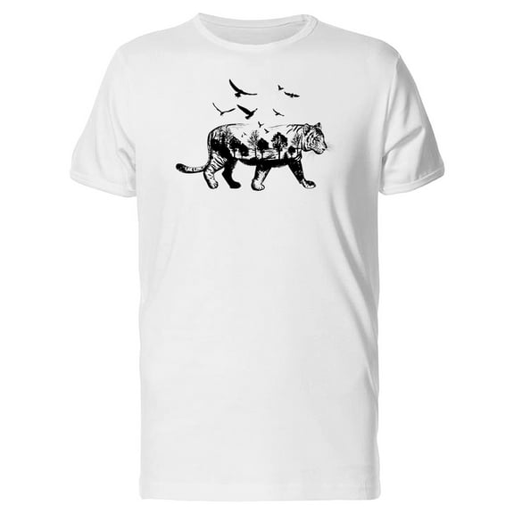 Tiger With Landscape B&W T-Shirt Men -Image by Shutterstock, Male Large