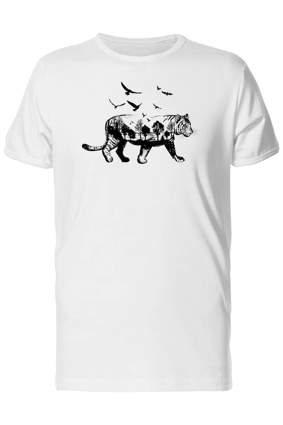 Tiger With Landscape B&W T-Shirt Men -Image by Shutterstock, Male Small