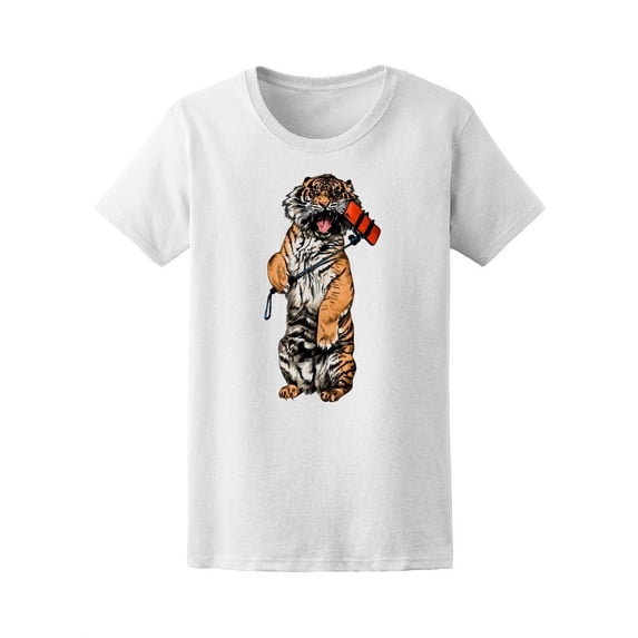 Tiger With Selfie Stick T-Shirt Women -Image by Shutterstock, Female Medium