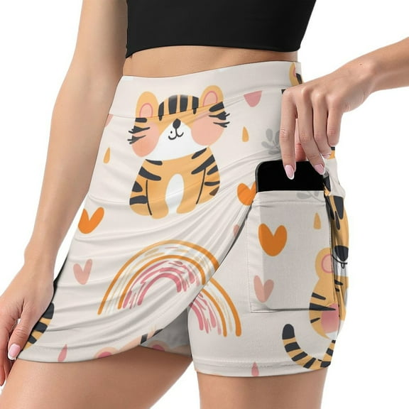 Tiger Women's High Short Skirt, High Waisted Mini Skirt with One Side Pocket