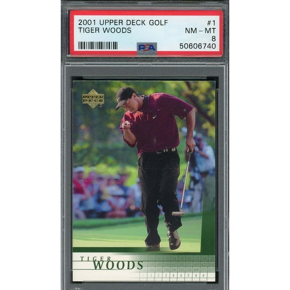 Tiger Woods 2001 Upper Deck Golf Rookie Card RC #1 Graded PSA 8