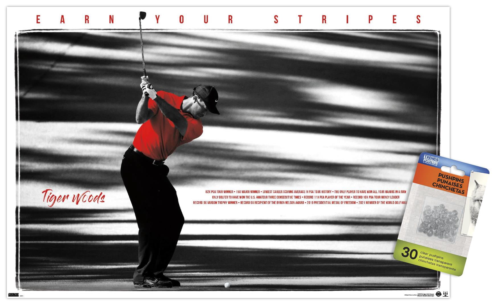 Tiger Woods - Earn Your Stripes Wall Poster with Push Pins, 14.725" x 22.375"