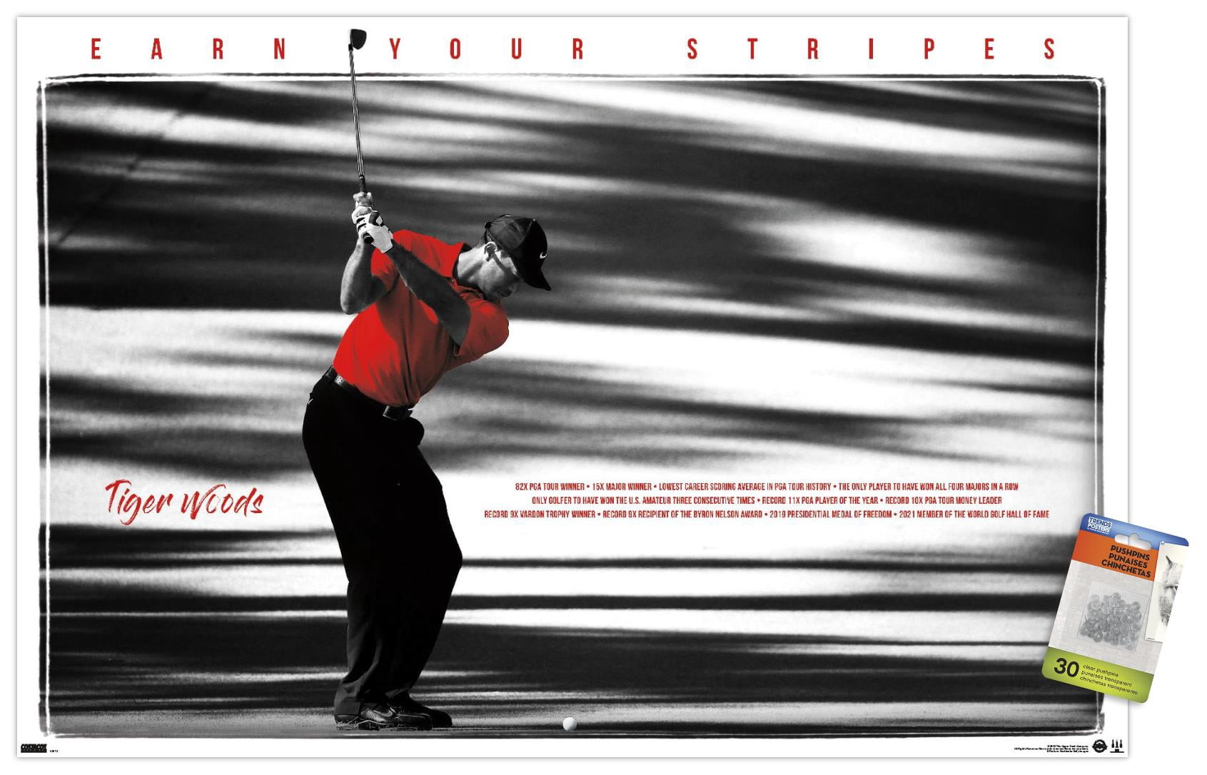 Tiger Woods - Earn Your Stripes Wall Poster with Pushpins, 22.375" x 34"