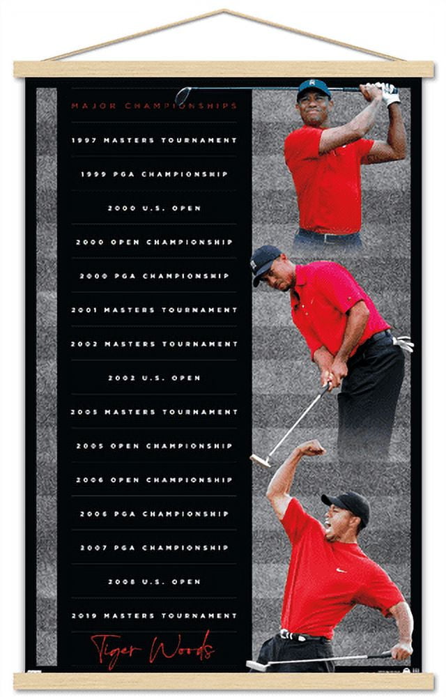 Tiger Woods - Majors Wall Poster with Magnetic Frame, 22.375" x 34"