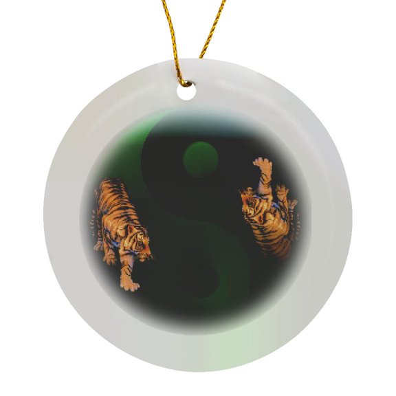 3drose, Tiger Ying-yang, Circle Porcelain Ornament