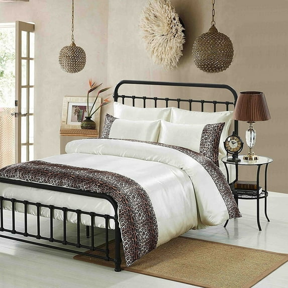 Tiger Zebra Satin 6 Pcs Silky Sexy Bedding Set Queen Duvet Cover Fitted Sheet & 4x Pillowcases