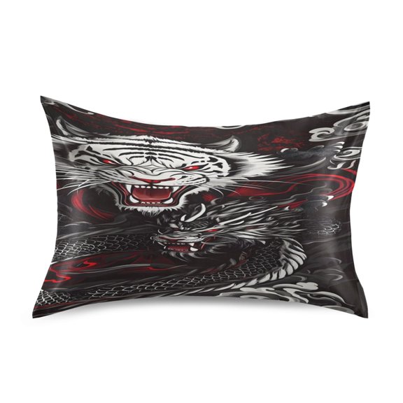 Tiger and Dragon Standard Size Satin Pillowcase 20''x26'' Double-Sided Print Soft Wrinkle Resistant