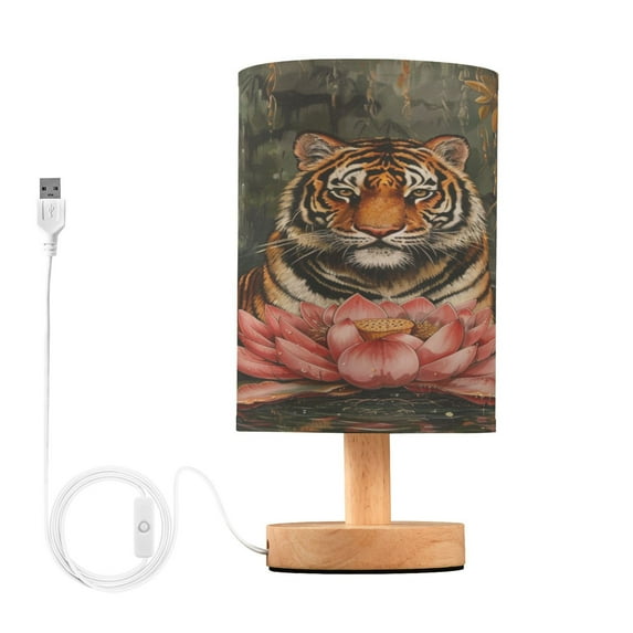 Tiger and Flower Bedside Table Lamp Desk Warm Lights with USB Charging Port Cylinder LED Lamps for Bedroom Living Room Office