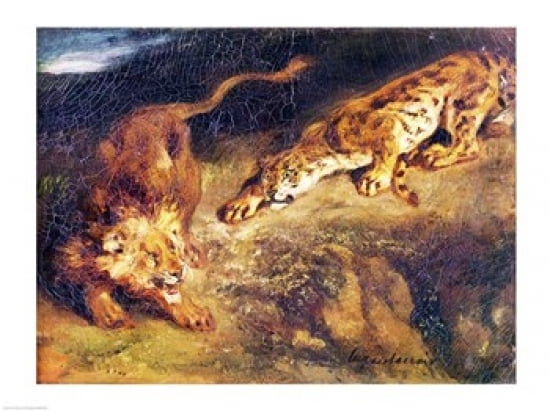 Tiger and Lion Canvas Art - Eugene Delacroix (36 x 24)