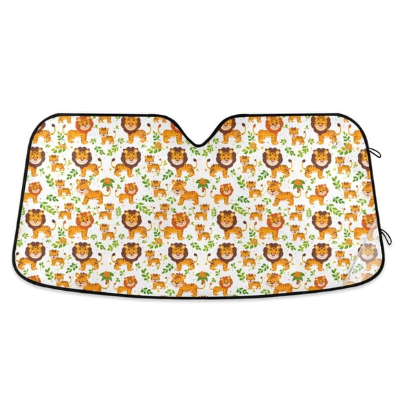 Tiger and Lion Car Windshield Sun Shade Foldable Car Front Window Visor Heat and UV Protection 53x23.5