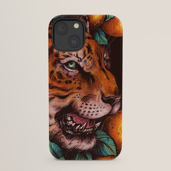 Tiger and Orange Fruit Illustration Tough Case for Apple iPhone, Polycarbonate Shell with TPU Liner