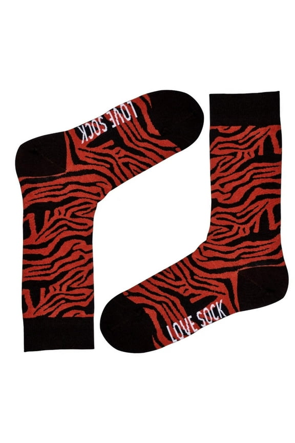 Tiger animal print fun patterned organic novelty crew socks for women