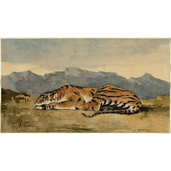 Tiger by Eugene Delacroix - 12" x 18" Art Print Wall Decor