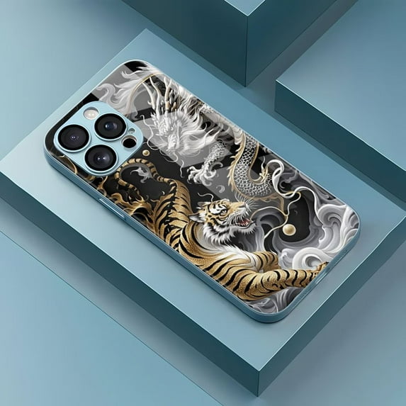 Tiger and dragon pattern mobile phone case decorated with fierce design elements suitable for iPhone 16 15 14 13 12 11 Pro models TPU material shockproof protection It is a great gift for family frien