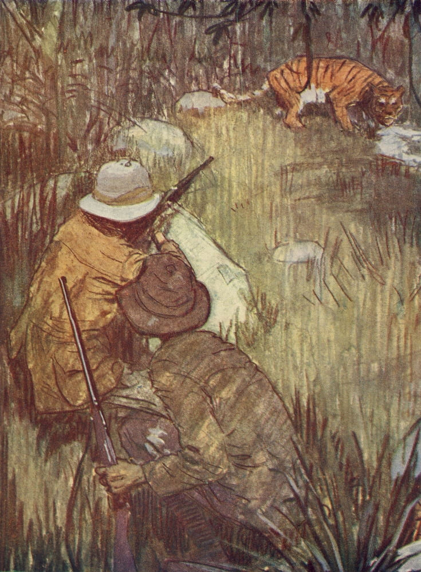 Tiger hunting Canvas Art - Unknown (18 x 24)