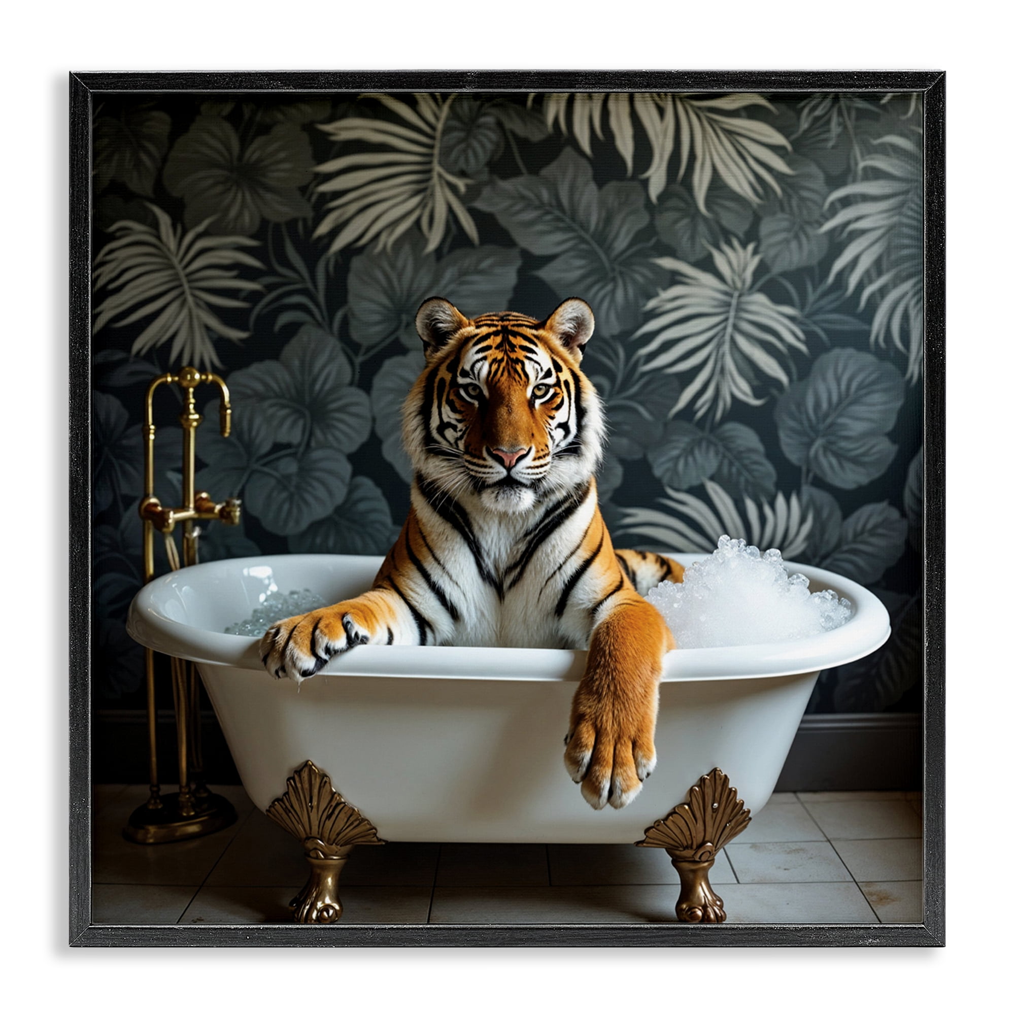 Tiger in Exotic Bubble Bath Black Framed Giclee Art, design by Lettered and Lined