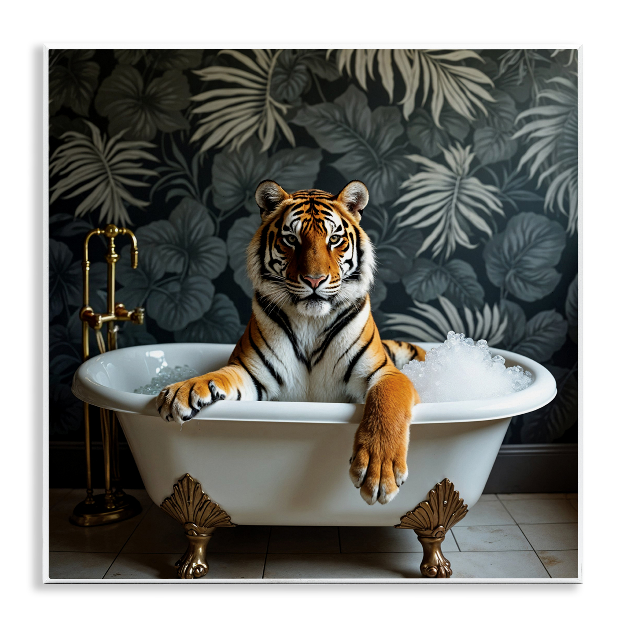Tiger in Exotic Bubble Bath Wall Plaque Art, design by Lettered and Lined