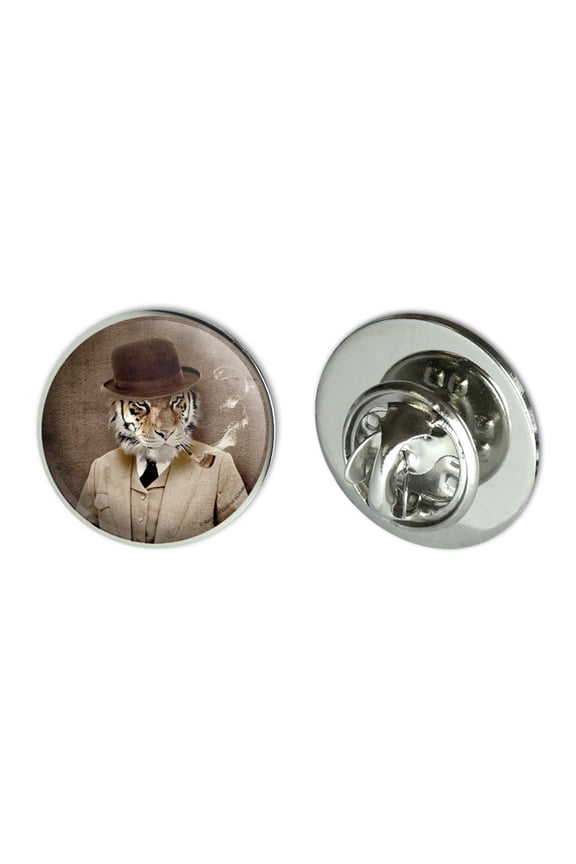 Tiger in Hat and Suit Smoking Pipe Metal 0.75" Lapel Hat Pin Tie Tack Pinback