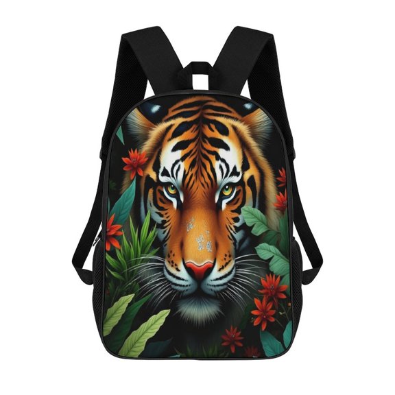 Tiger in Jungle Flowers 17in Backpack 3D Print Student Large Capacity