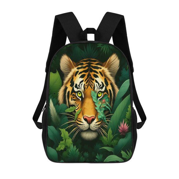 Tiger in Jungle Leaves(1) 17in Backpack 3D Print Student Large Capacity
