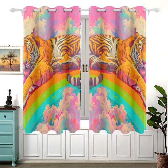 Tiger in Rainbow Clouds Curtains Black Out Curtains for Sliding Glass Doors Bedroom Living Room Bathroom 2 Panels Set