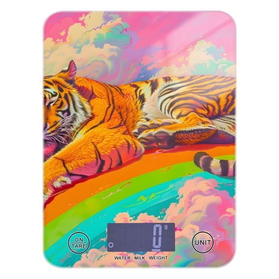 Tiger in Rainbow Clouds Food Scale Digital Kitchen Scale Waterproof Tempered Glass Tare Function 11 lb for Baking Cooking Meal Prep