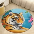thumbnail image 1 of Tiger in Tropical Floral Frame Round Area Rugs for Bedroom Living Room, 5FT Soft Indoor Circle Carpets, Carpet Home Decor Floor Mat, 1 of 6