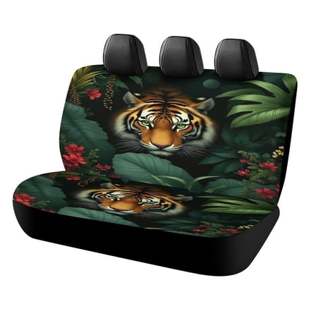 Tiger in Tropical Jungle Car Rear Seat Covers,Bench Back Seat Cover , Easy to Install Universal Fit for Cars Trucks Vans And SUVs