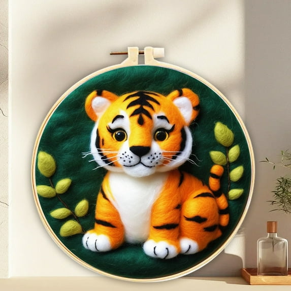 Tiger needle felting set beginner felt painting set with wool felt painting set decorative frame suitable for home decoration Christmas gift
