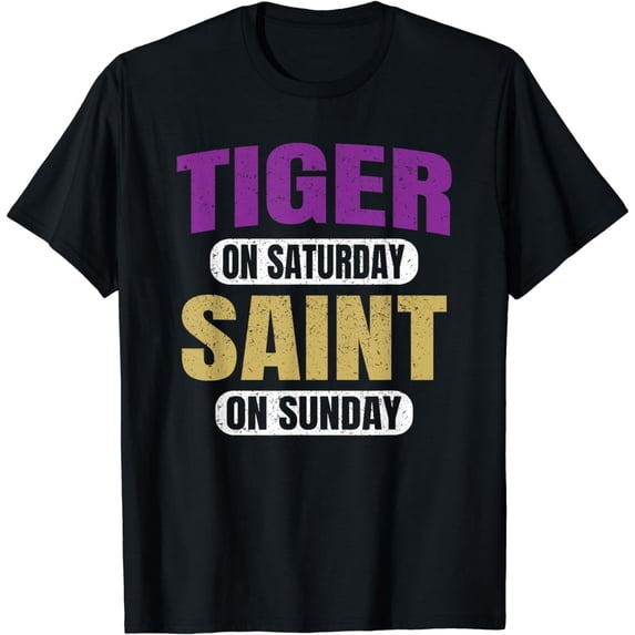 Tiger on Saturday Saint on Sunday Tee Funny Souvenir Vintage T-Shirt