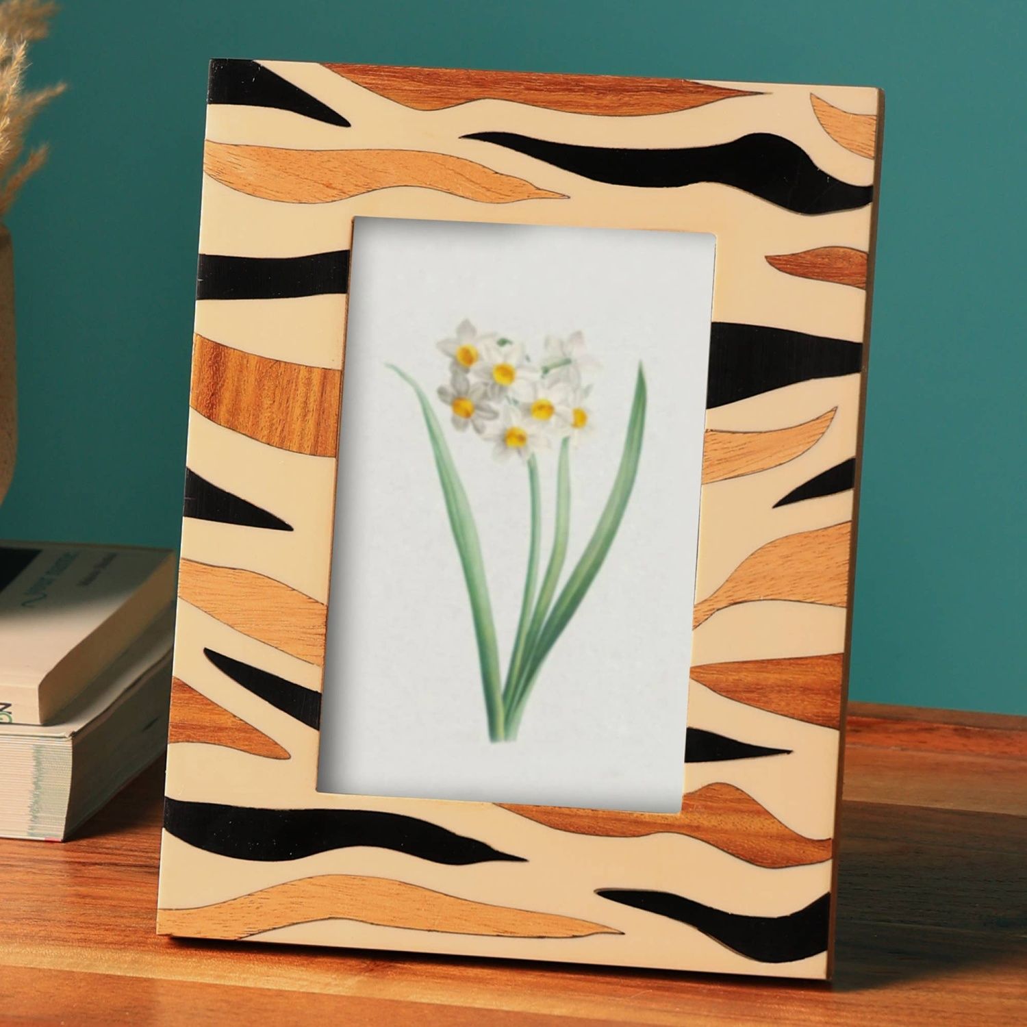 Tiger-pattern Photo Frame, 4X6 Inch Handcrafted Wooden Wave-inlay Photo ...