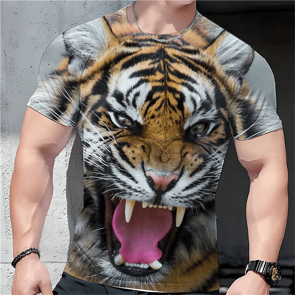 Tiger print men s T shirt Harajuku 3D T shirts animal pattern short sleeved clothing summer large retro men s round neck T shirt Walmart