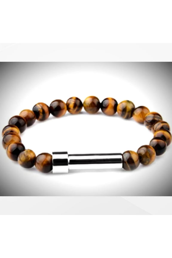 Tiger's Eye Beaded CREMATION URN Stretch Bracelet with Steel Ashes Storage Compartment, Velvet Pouch and Fill Kit. Thoughtful Sympathy Gift