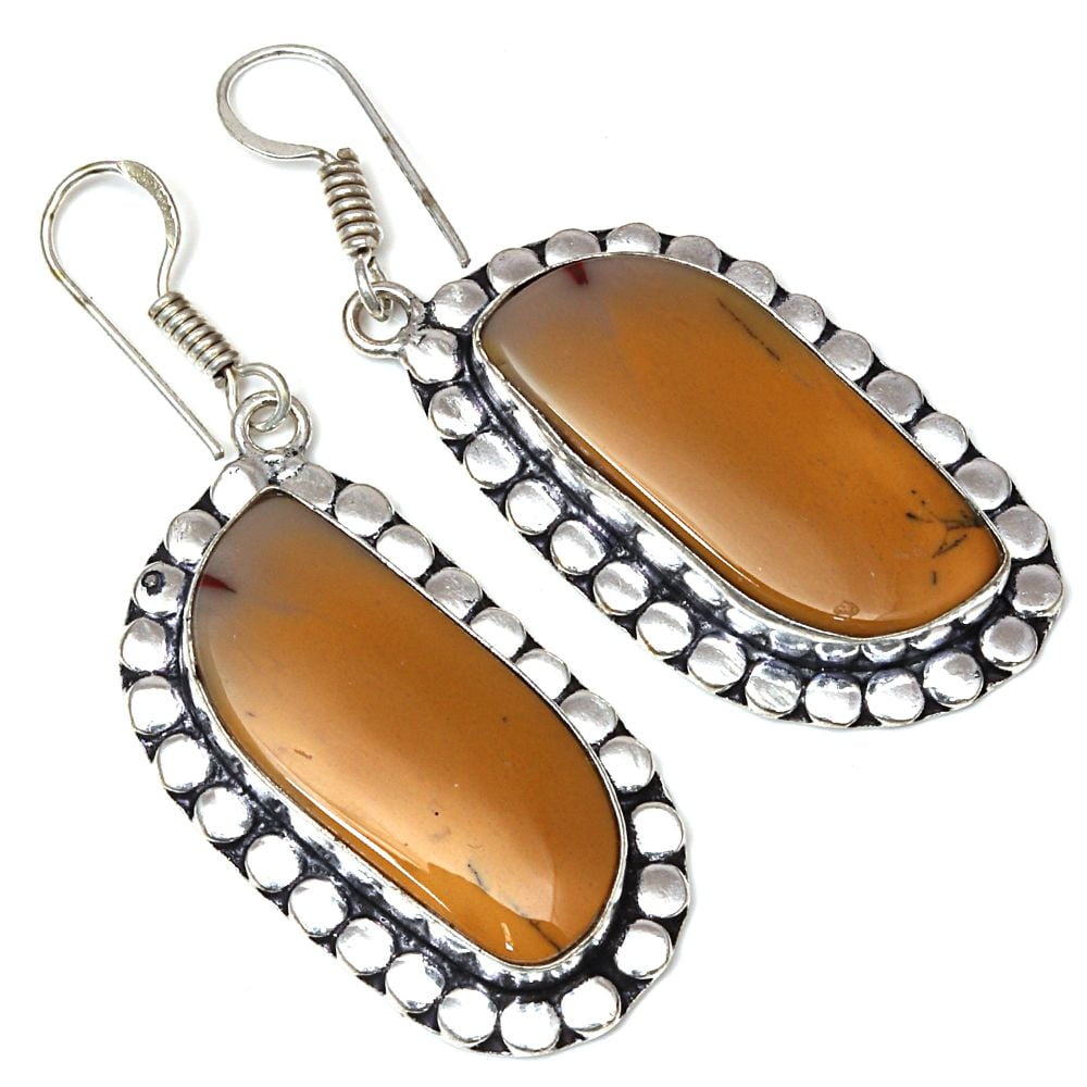 FASHION AVENUE Tiger's Eye Gemstone Handmade Silver Jewelry Earrings 1.5''
