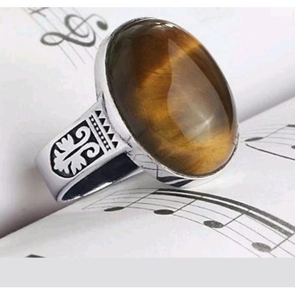 Tiger's Eye Gemstone Ring, Natural Gemstone, 925 Sterling Silver Ring, Wide Band Designer Ring, Brown Gemstone, Oval Shape Ring, Gift Item**