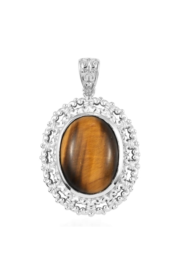 Tiger's Eye 950 Platinum Plated Solitaire Pendant With for Women Jewelry Birthday Gifts for Women Ct 12.92 Birthday Gifts
