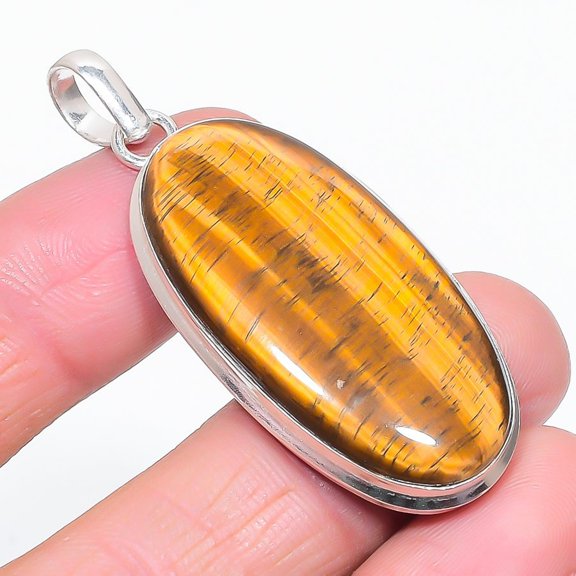 Tiger's Eye Oval Shape Gemstone Pendant Handmade Statement Jewelry 2.3" FP 2946