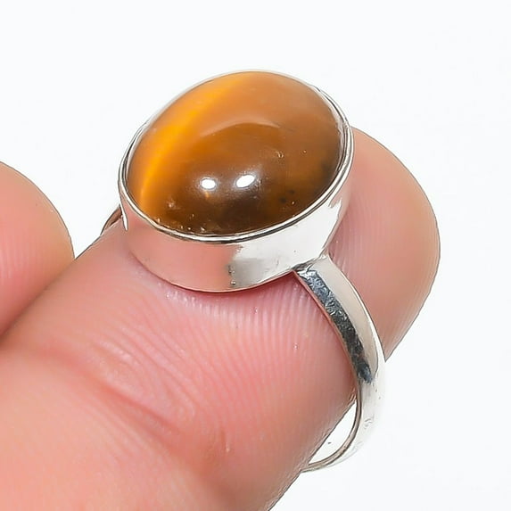Tiger's Eye Oval Shape Gemstone Ring Handmade Christmas Gift Jewelry 8" FR 968