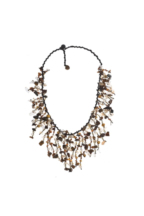 Tiger's Eye and Cultured Freshwater Pearl Golden Brown Waterfall Cluster Necklace