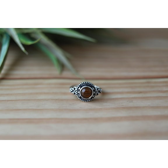 Tiger’s Eye cabochon Ring, 925 Sterling Silver Ring, Round Shape Gemstone Ring, Natural Silver Ring, Brown Gemstone, Protection Stone Ring