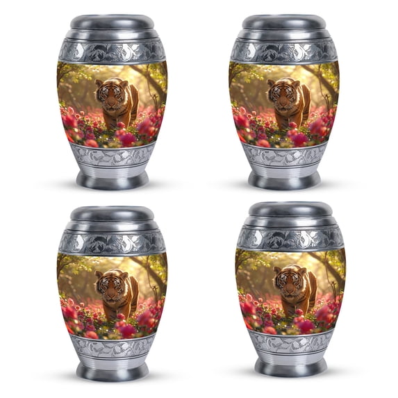 Tiger's Floral Small Urns For Human Ashes - Urns For Adult Male - Small Urn For Ashes Keepsake - Burial Urns For Cremated Remains (Size-3inch,4pcs)